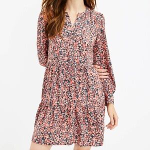 LOFT Floral Long Sleeve Dress in Pink and Black